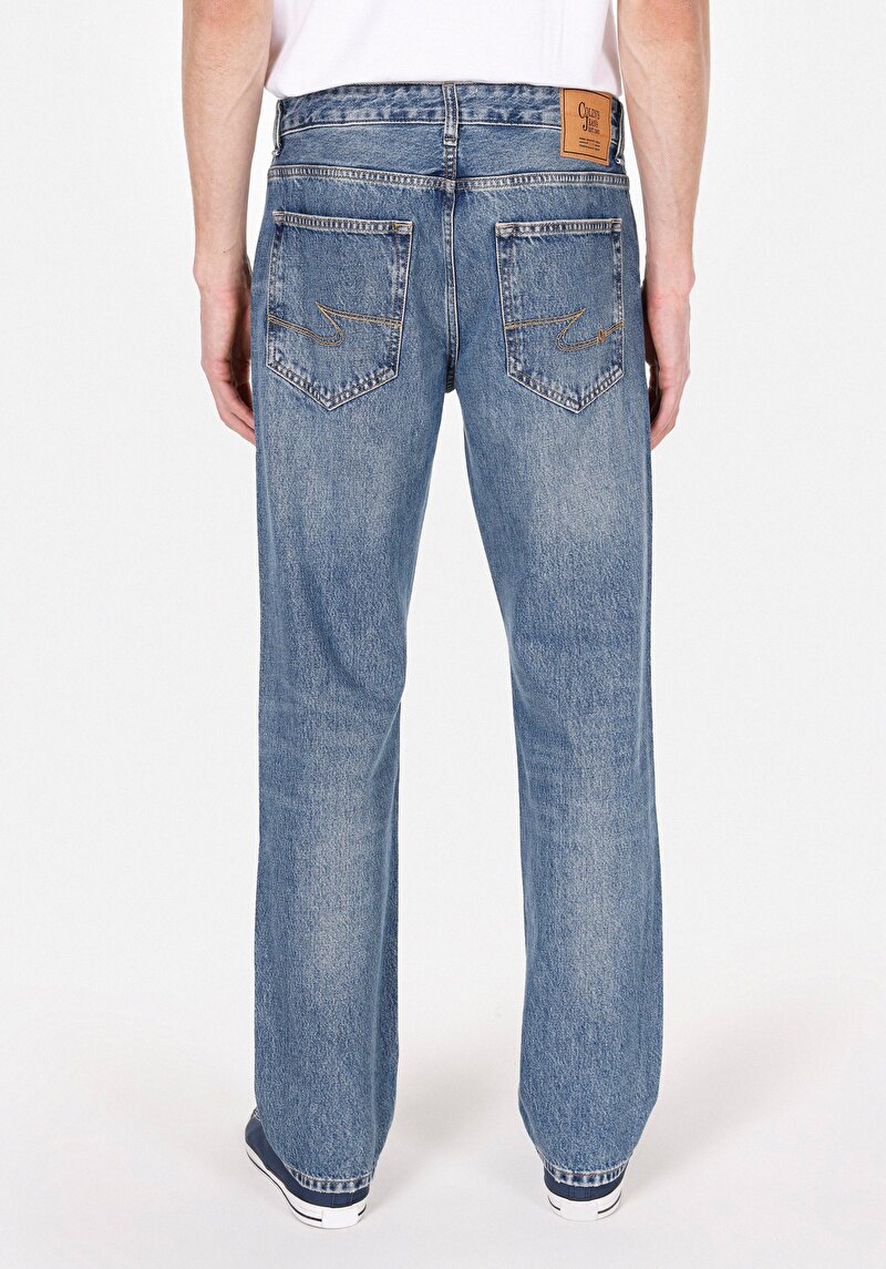 Regular Fit Erkek Mid İndigo Denim Jean Pantolon