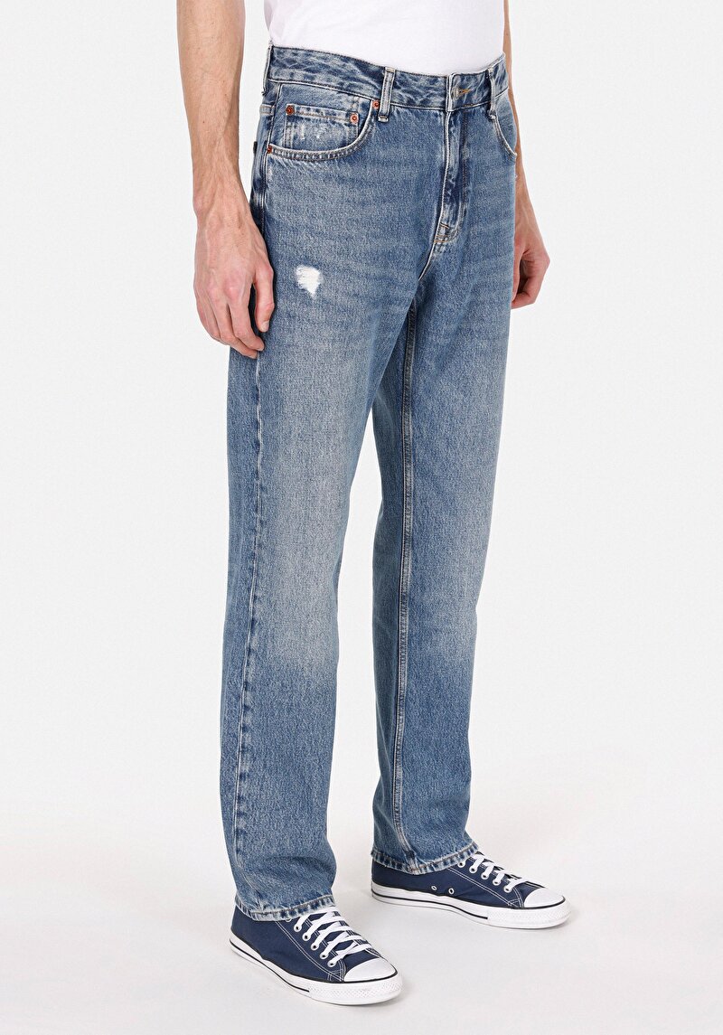 Regular Fit Erkek Mid İndigo Denim Jean Pantolon