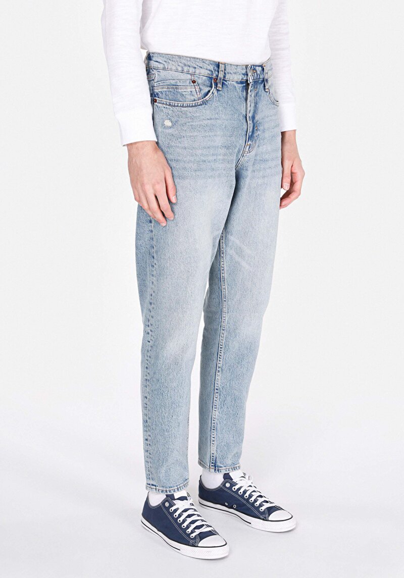 Loose Tapered Fit Erkek İndigo Jean Pantolon
