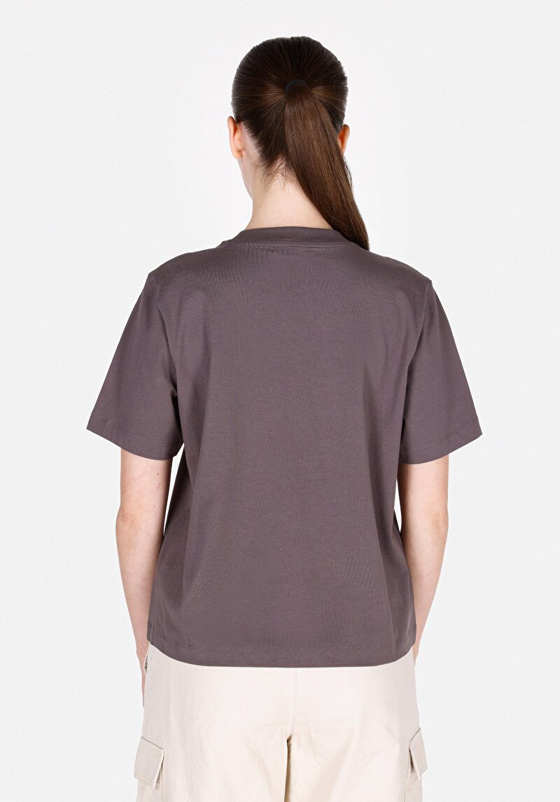 Regular Fit Yuvarlak Yaka Baskılı Kadın Antrasit Kısa Kol Tişört