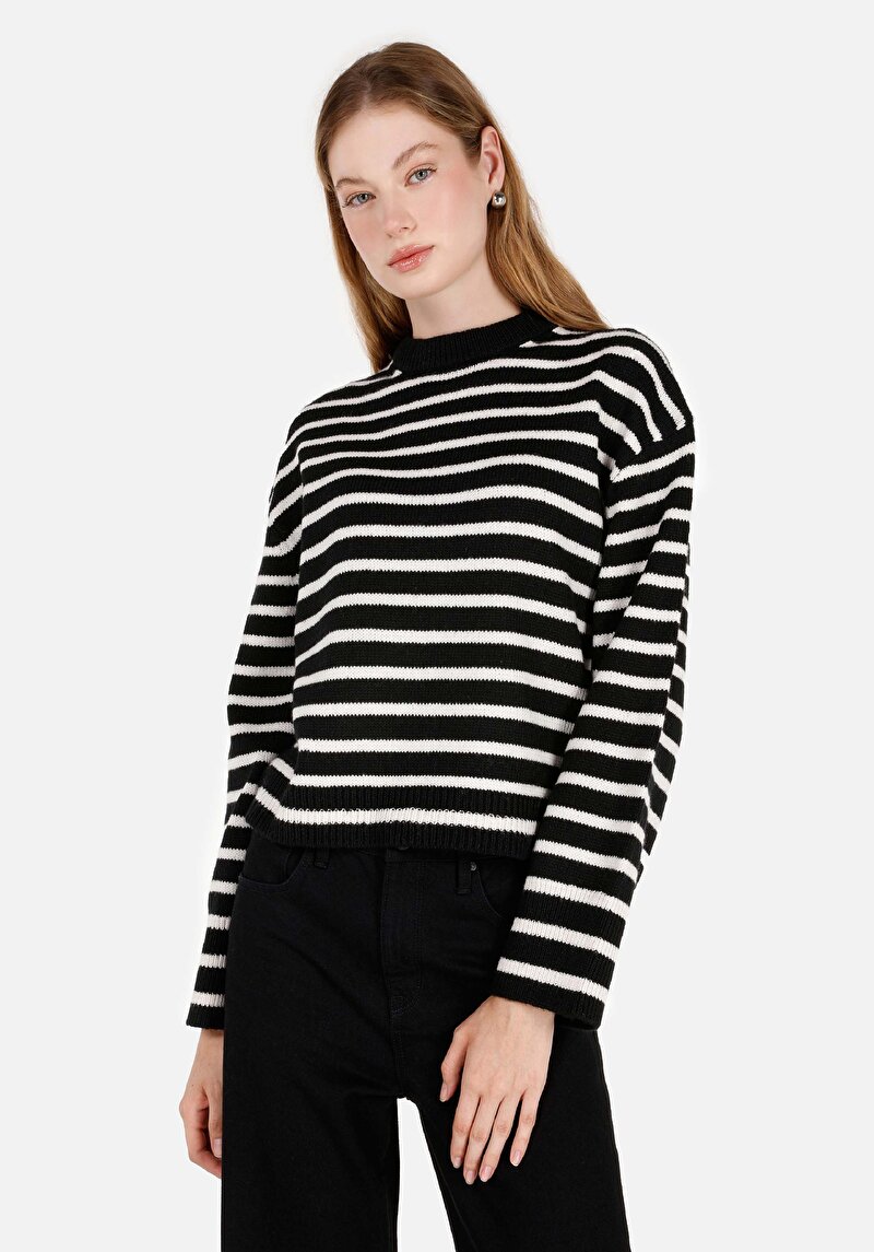 Regular Fit Yuvarlak Yaka Kadın Siyah Triko Kazak