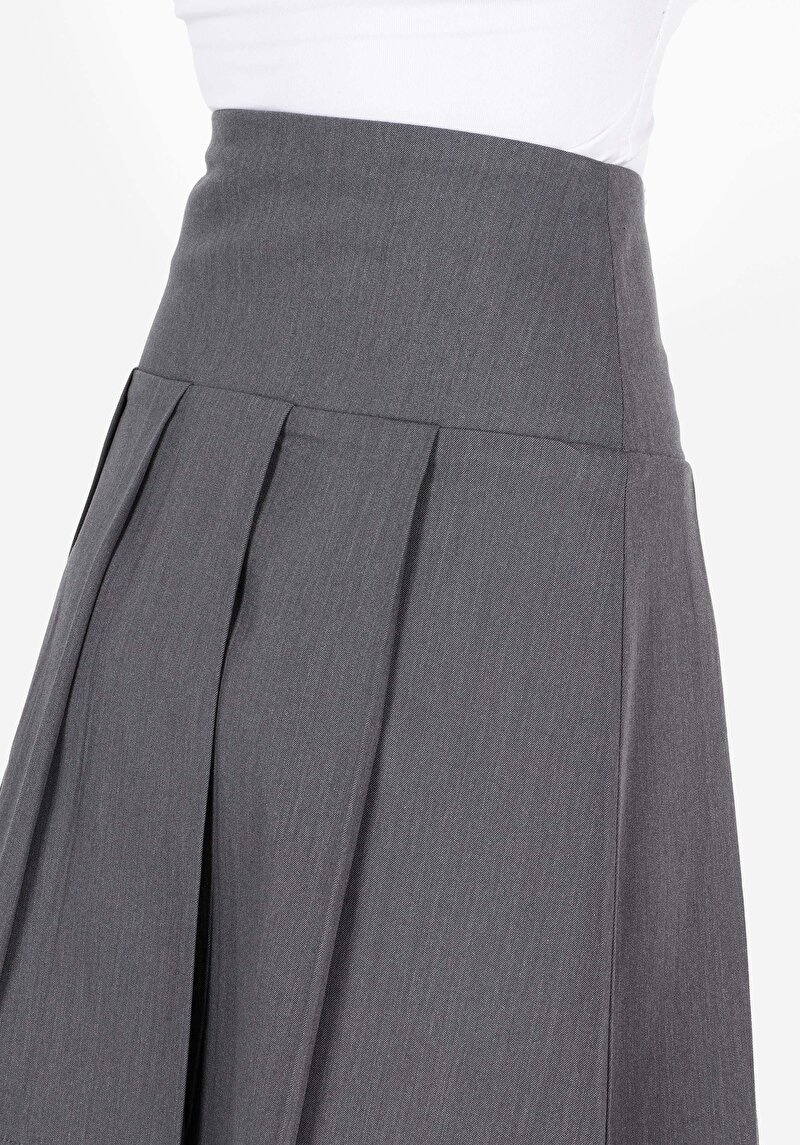 Mini Kadın Çift Tokalı Gri Etek