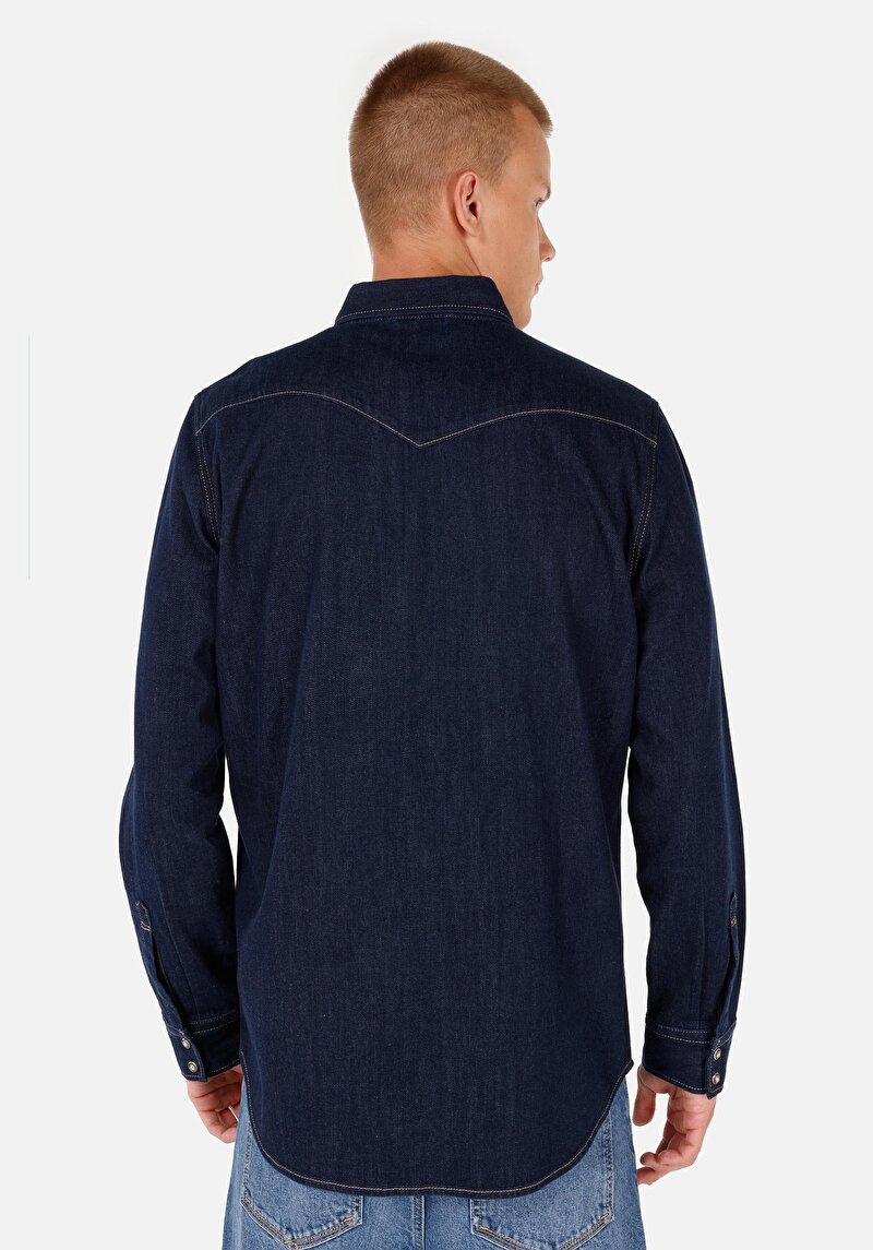 Regular Fit Klasik Yaka Erkek Mavi Uzun Kol Gömlek