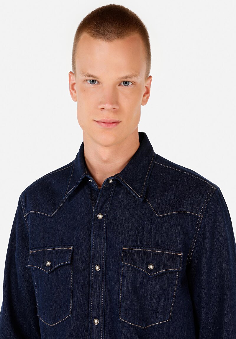 Regular Fit Klasik Yaka Erkek Mavi Uzun Kol Gömlek