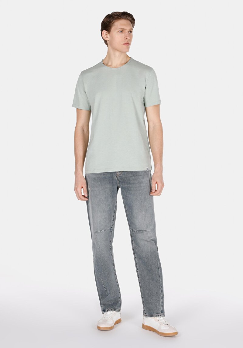 Regular Fit Yuvarlak Yaka Düz Erkek Turkuaz Kısa Kol Tişört