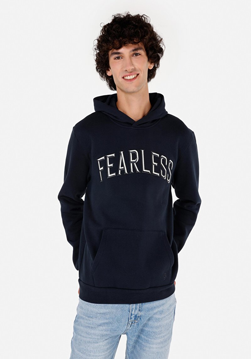 Regular Fit Yazı Baskılı Erkek Lacivert Sweatshirt