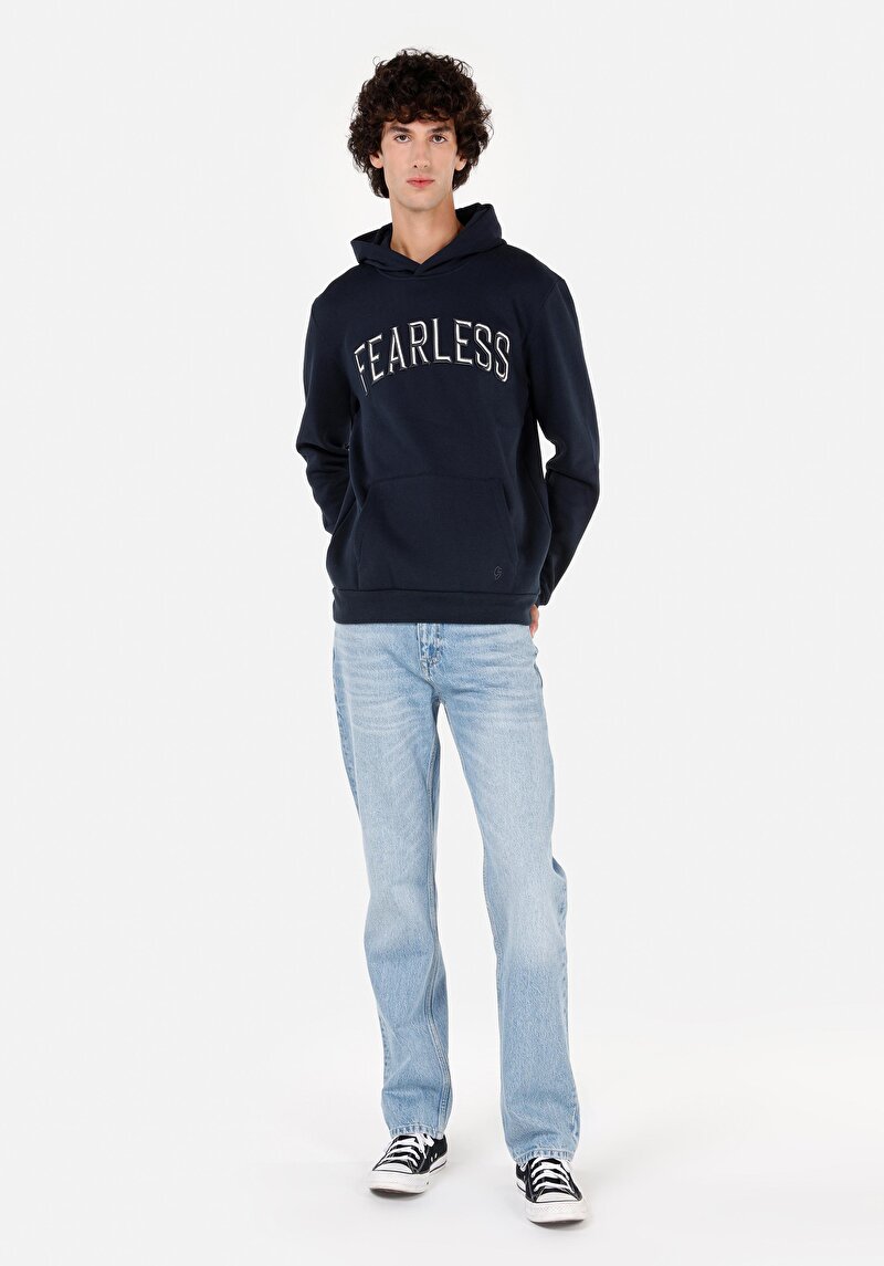 Regular Fit Yazı Baskılı Erkek Lacivert Sweatshirt