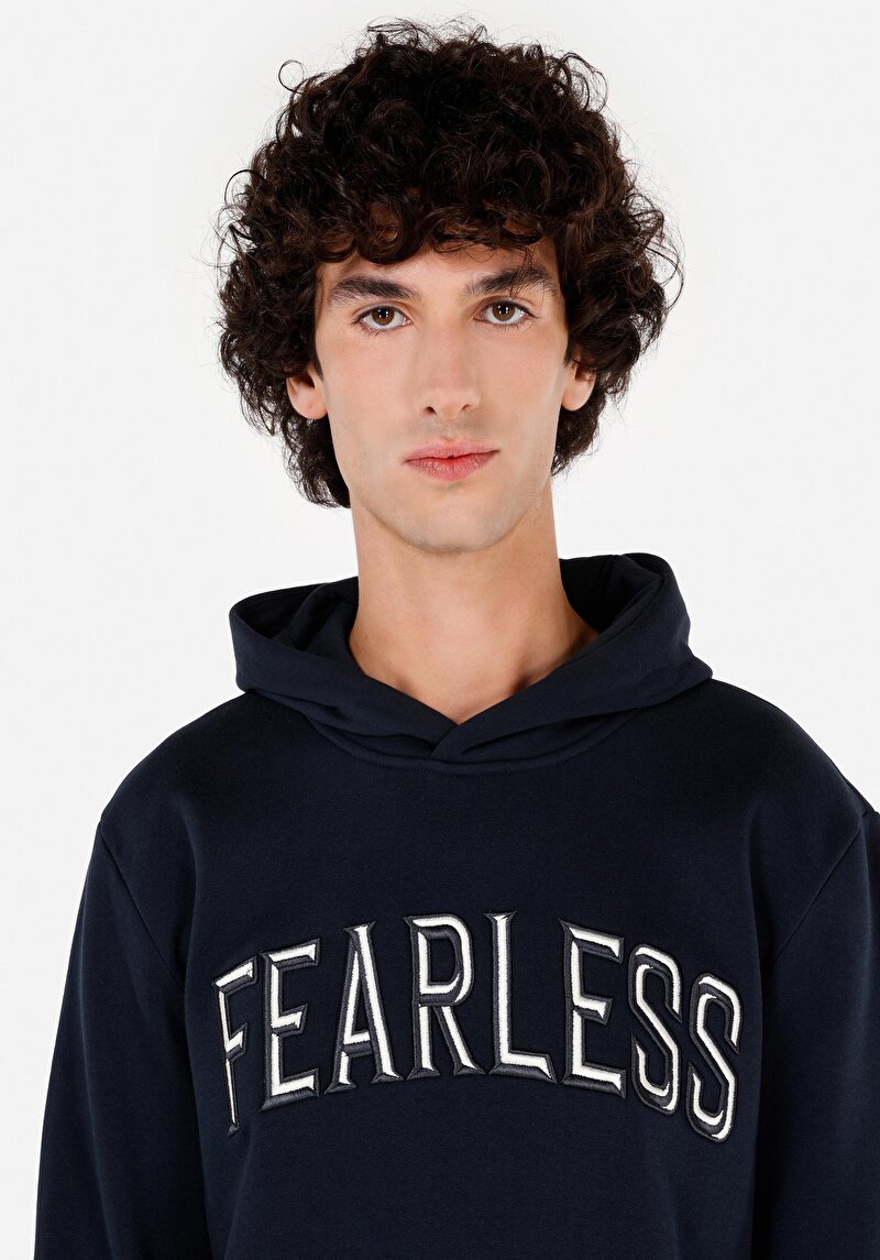 Regular Fit Yazı Baskılı Erkek Lacivert Sweatshirt