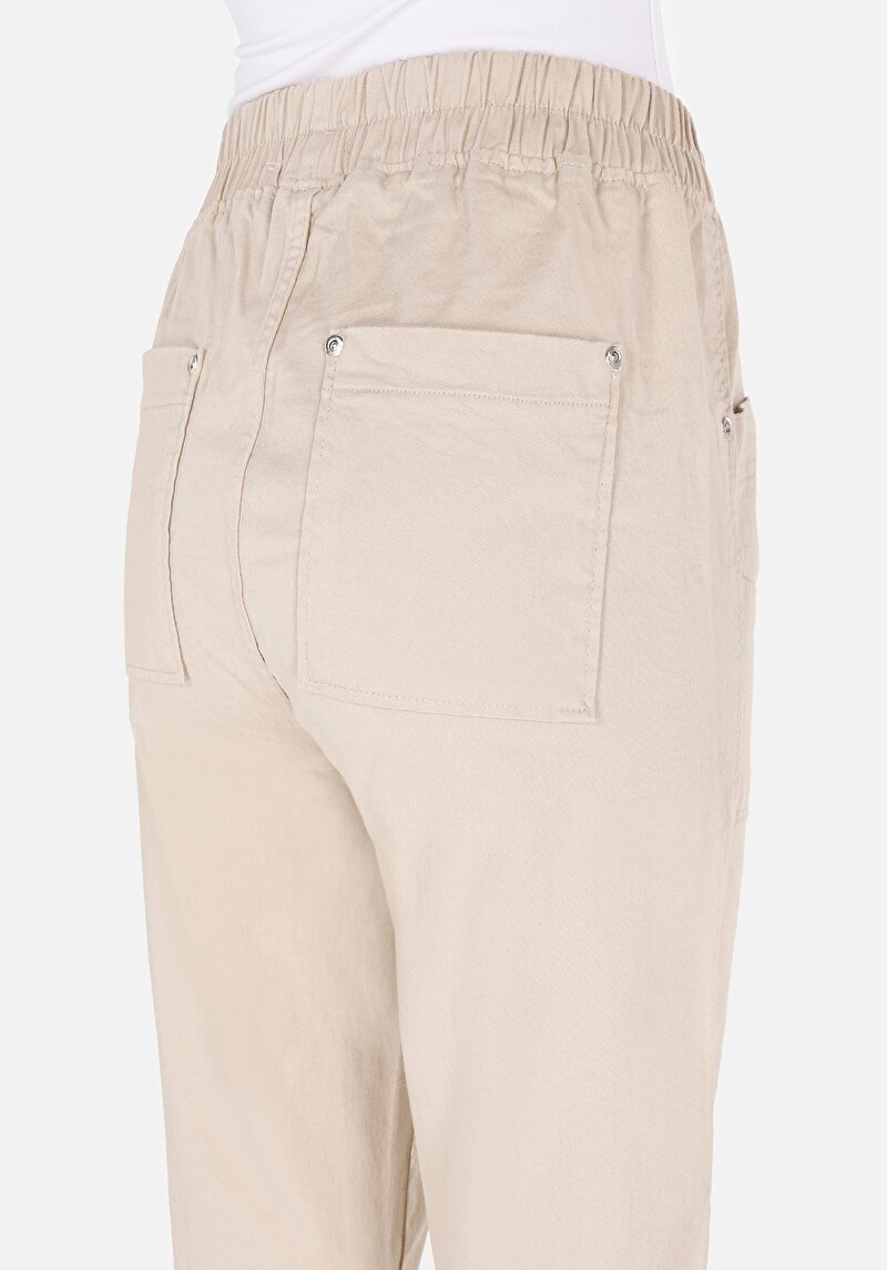 Regular Fit Düşük Bel Düz Paça Kadın Bej  Pantolon