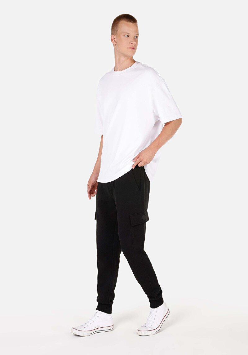 Regular Fit Orta Bel Erkek Pamuk Karışımlı Siyah Eşofman Altı