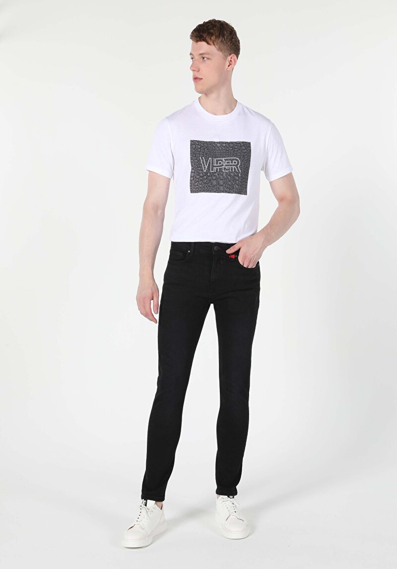 Skinny Fit Yüksel Bel Dar Paça Erkek Siyah Jean Pantolon