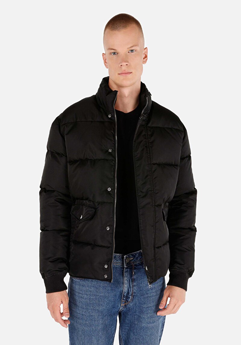 Regular Fit Fermuarlı Erkek Siyah Mont