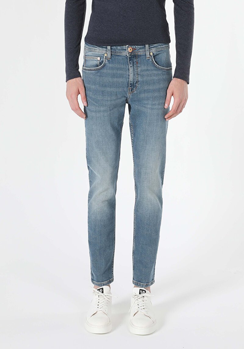 Skinny Fit Yüksel Bel Dar Paça Erkek İndigo Jean Pantolon