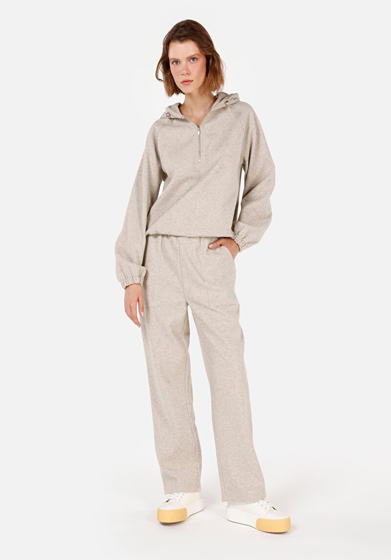 Regular Fit Orta Bel Kadın Bej Eşofman Altı