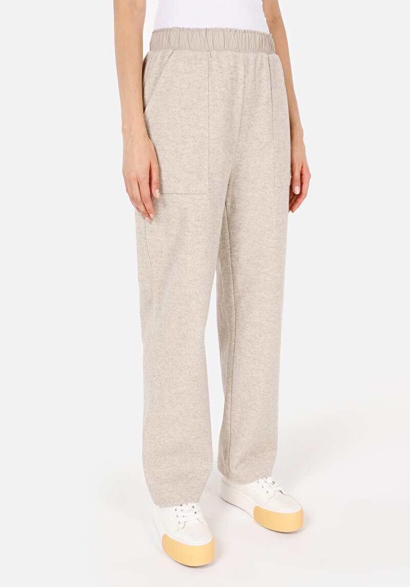 Regular Fit Orta Bel Kadın Bej Eşofman Altı