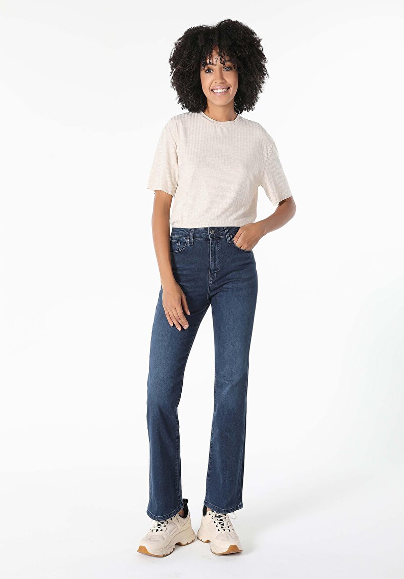 Regular Fit Orta Bel Bootcut Kadın İndigo Jean Pantolon