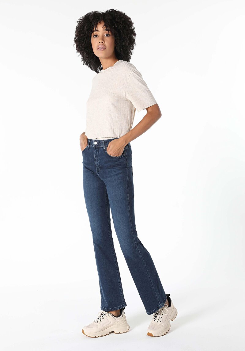 Regular Fit Orta Bel Bootcut Kadın İndigo Jean Pantolon