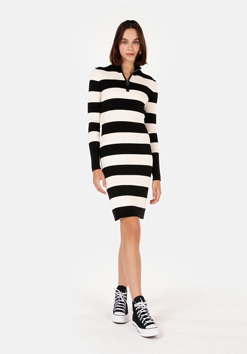 Slim Fit Kadın Siyah Uzun Kol Elbise