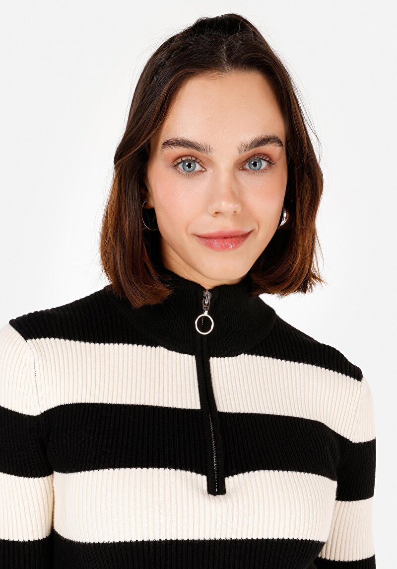 Slim Fit Kadın Siyah Uzun Kol Elbise