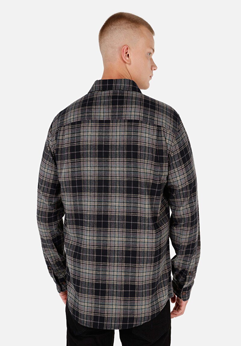 Regular Fit Düğmeli Yaka Ekoseli Erkek Yeşil Uzun Kol Gömlek