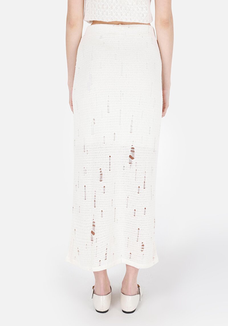 Slim Fit Jakarlı Kadın Ekru Etek