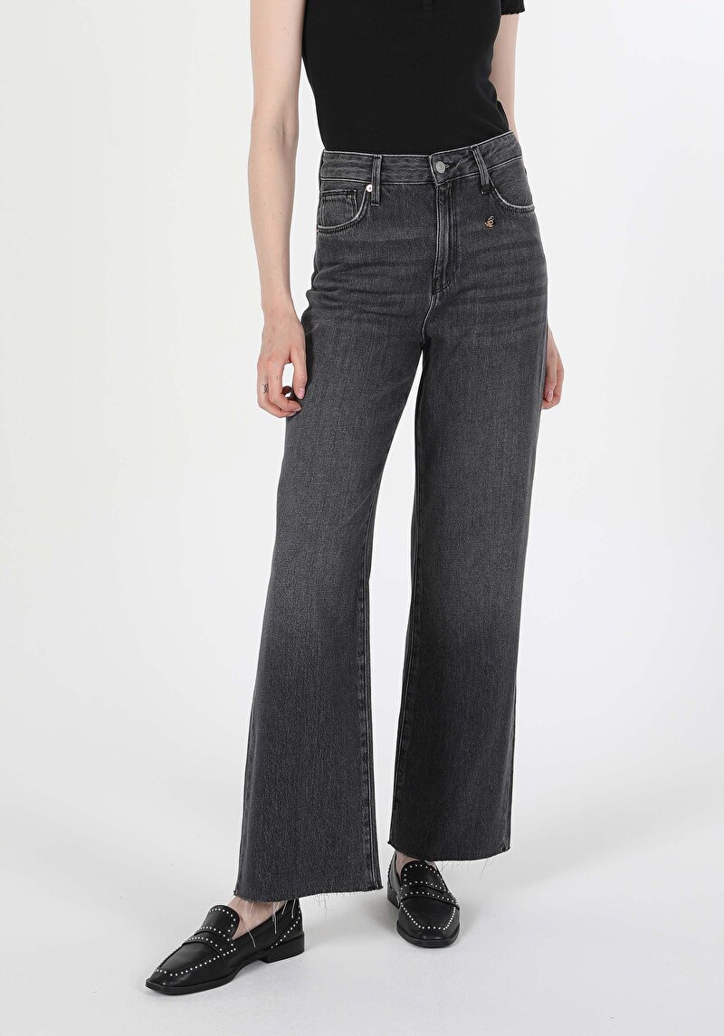 Regular Fit Yüksel Bel Geniş Paça Kadın Denim Jean Pantolon