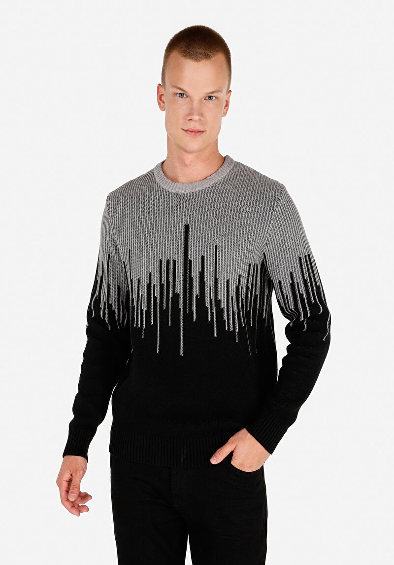 Regular Fit Pamuklu Yuvarlak Yaka Erkek Siyah Kazak