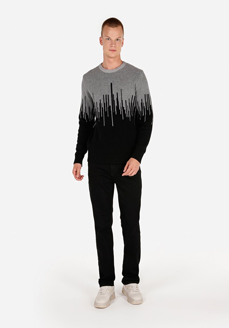 Regular Fit Pamuklu Yuvarlak Yaka Erkek Siyah Kazak