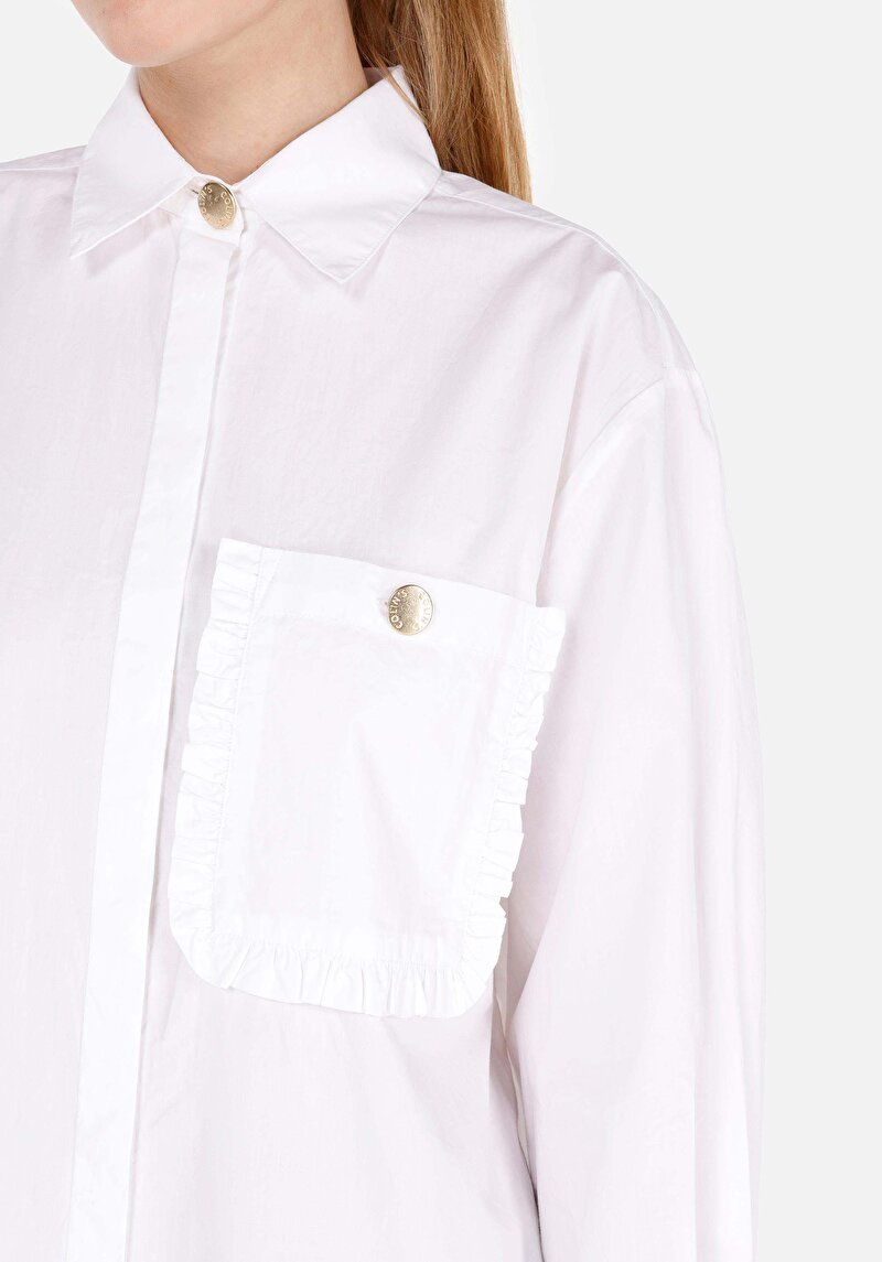 Relax Fit Shirt Neck  Kadın Beyaz Uzun Kol Gömlek