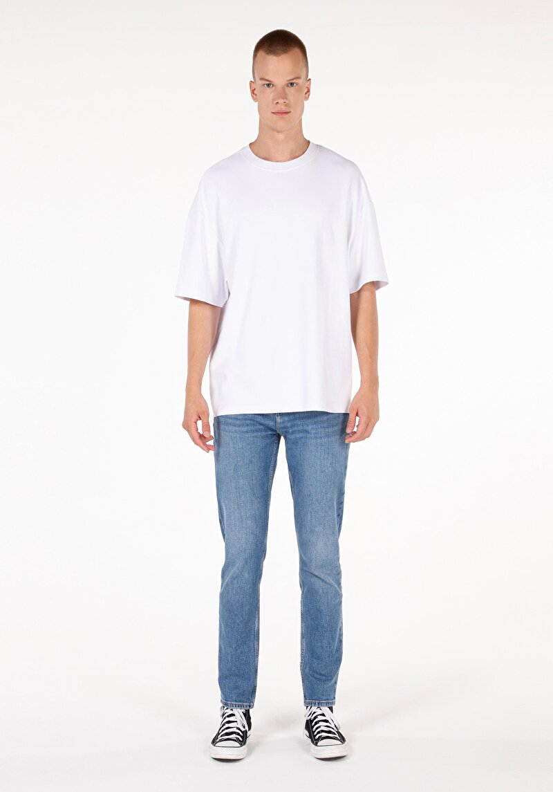 Regular Fit Orta Bel Daralan Paça Erkek İndigo Jean Pantolon