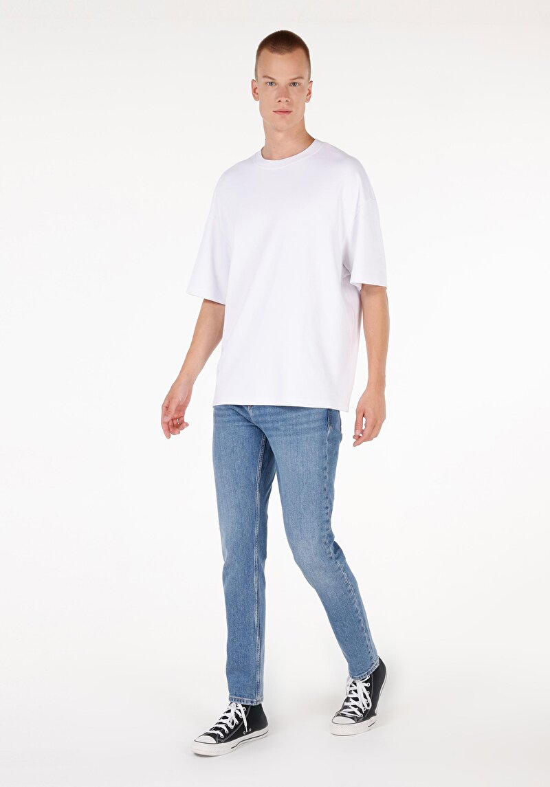 Regular Fit Orta Bel Daralan Paça Erkek İndigo Jean Pantolon