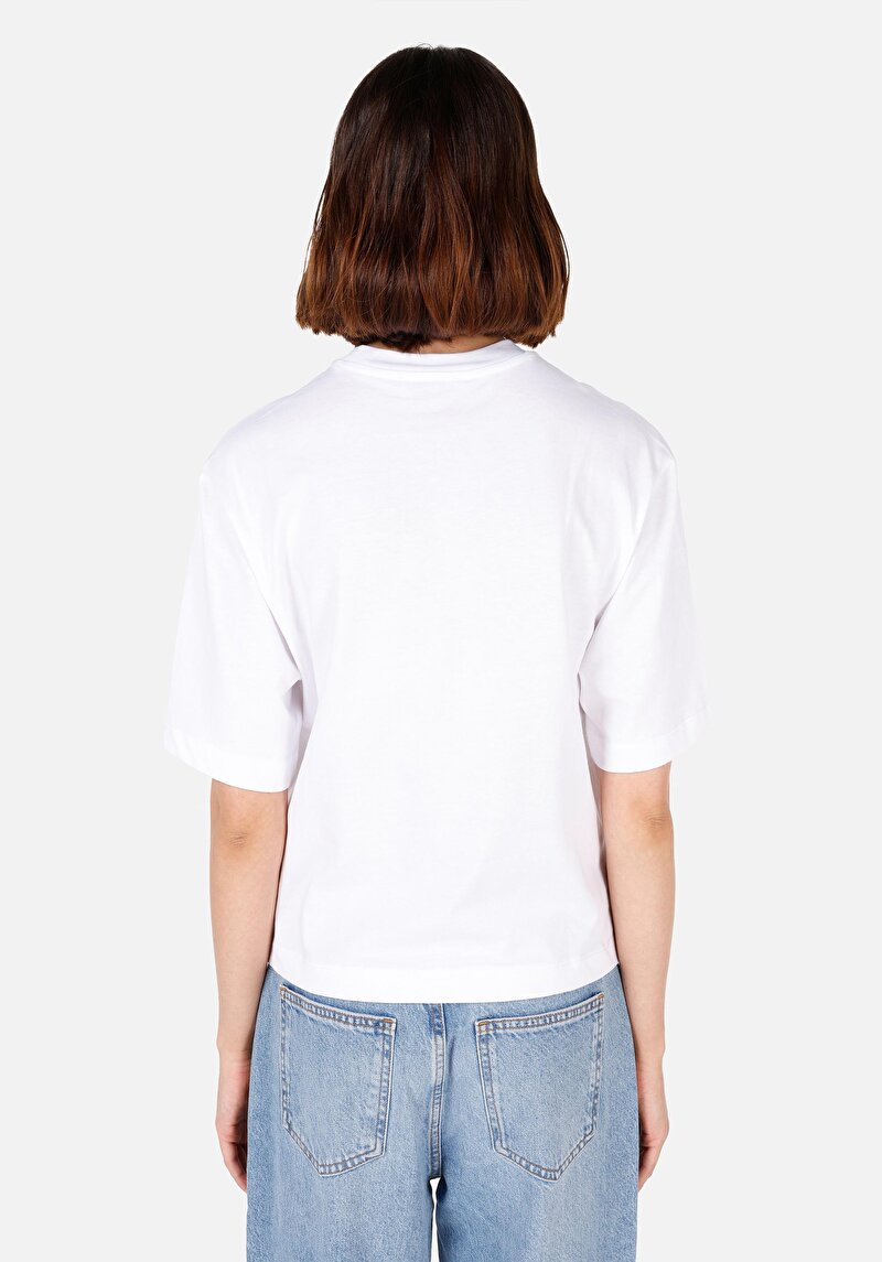 Regular Fit Yuvarlak Yaka Baskılı Kadın Beyaz Kısa Kol Tişört