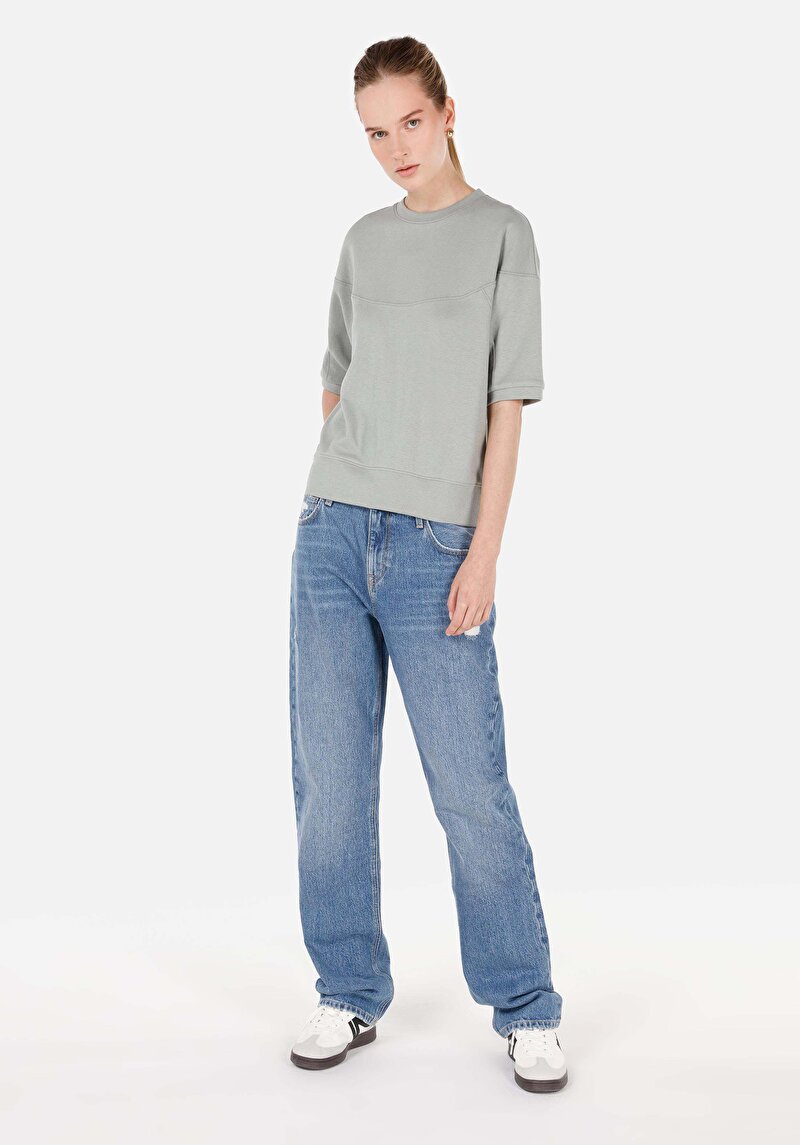 Regular Fit Yuvarlak Yaka Düz Kadın Yeşil Kısa Kol Tişört