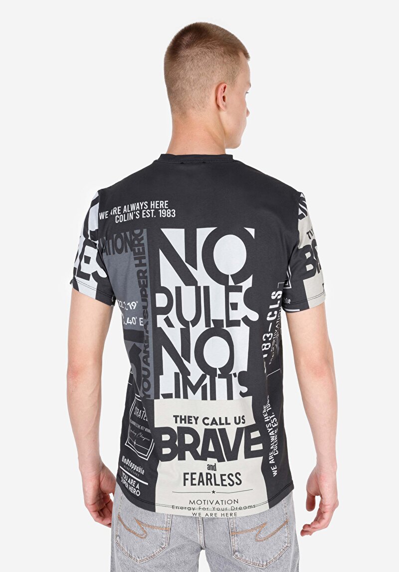 Regular Fit Yuvarlak Yaka Baskılı Erkek Gri Kısa Kol Tişört