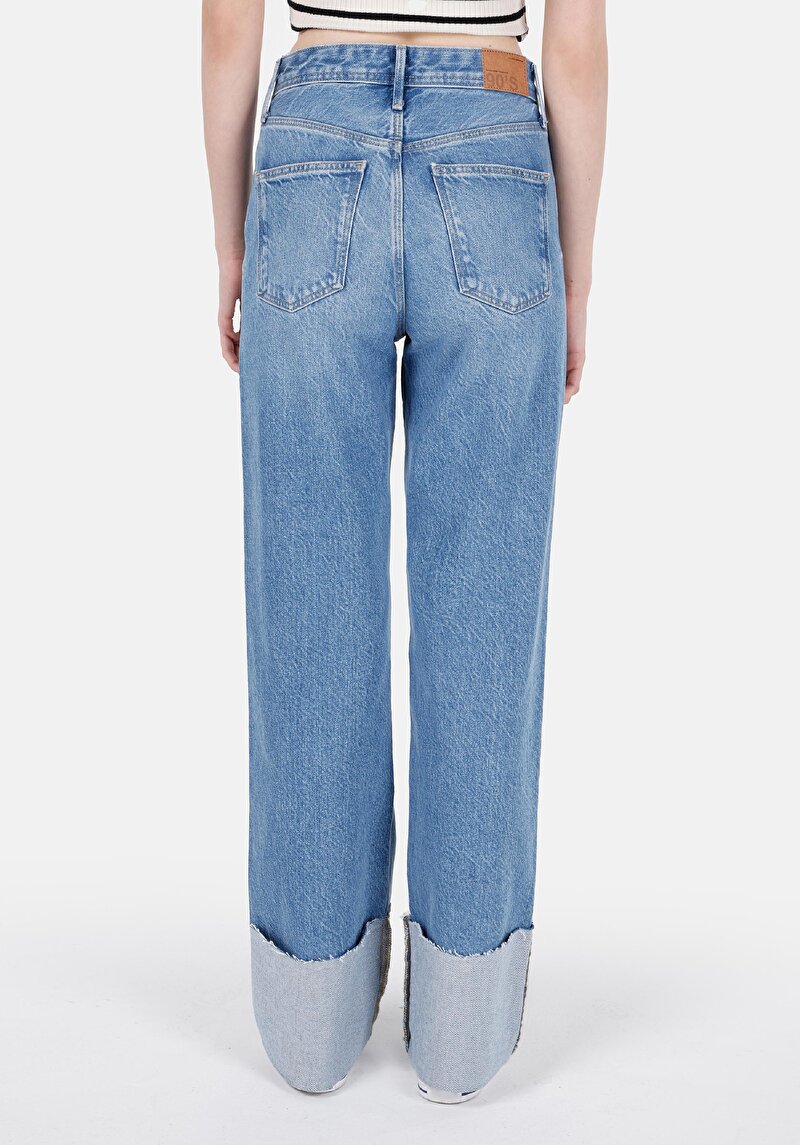 Straight Fit Yüksek Bel Düz Paça Kadın Denim Jean Fermuarlı Pantolon