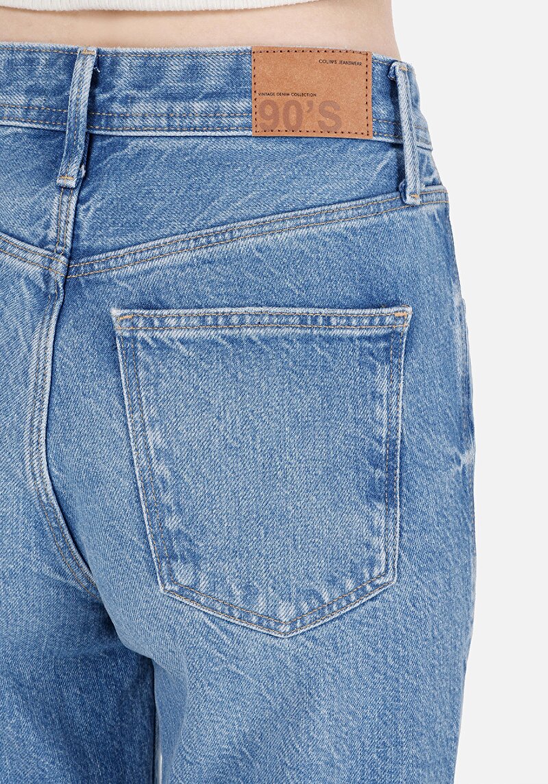 Straight Fit Yüksek Bel Düz Paça Kadın Denim Jean Fermuarlı Pantolon
