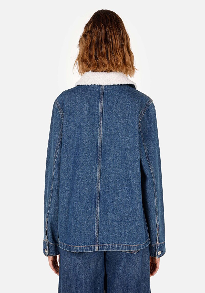 Regular Fit Pamuklu Kadın Mavi Ceket