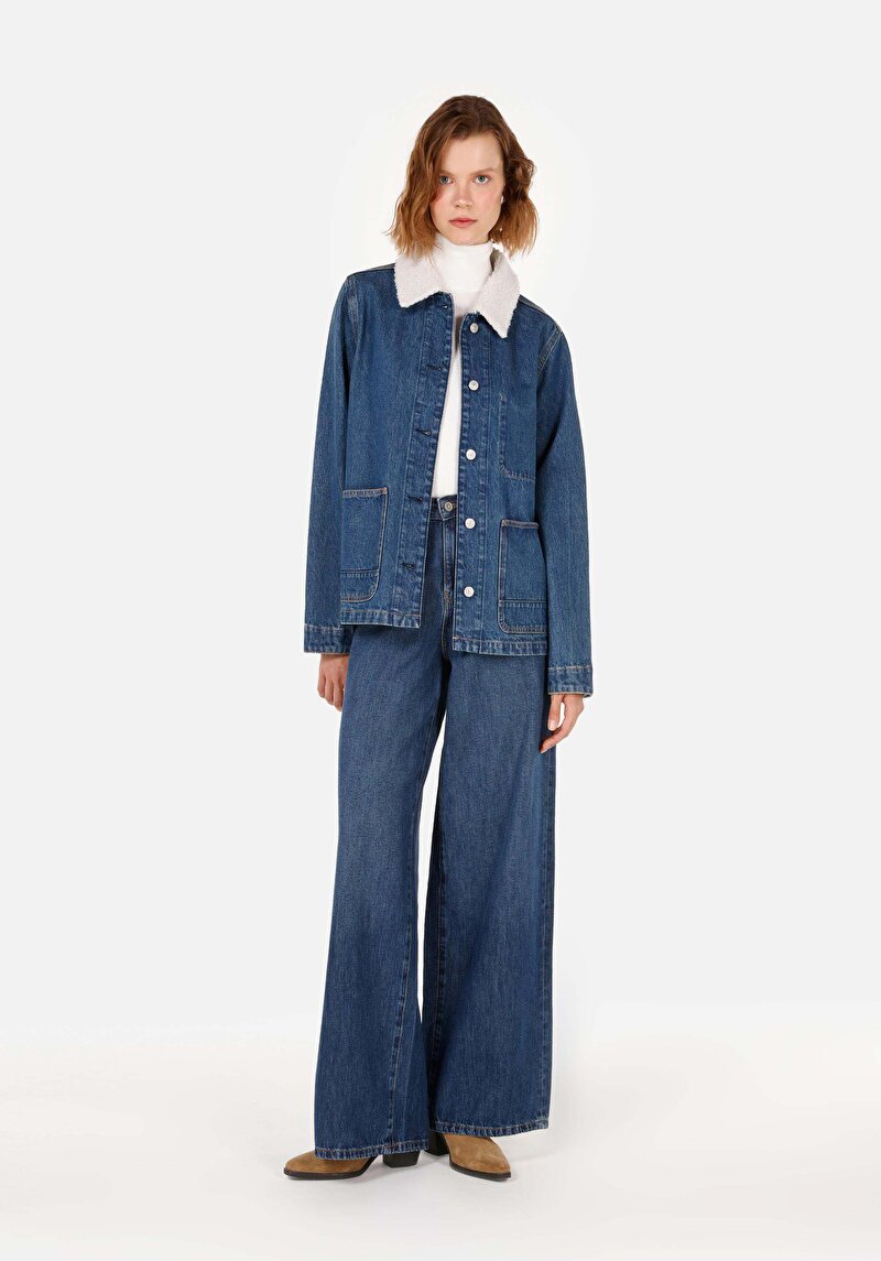 Regular Fit Pamuklu Kadın Mavi Ceket