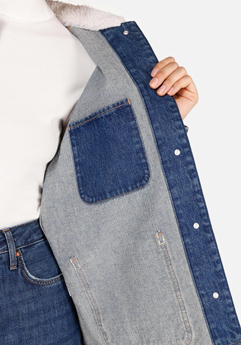 Regular Fit Pamuklu Kadın Mavi Ceket