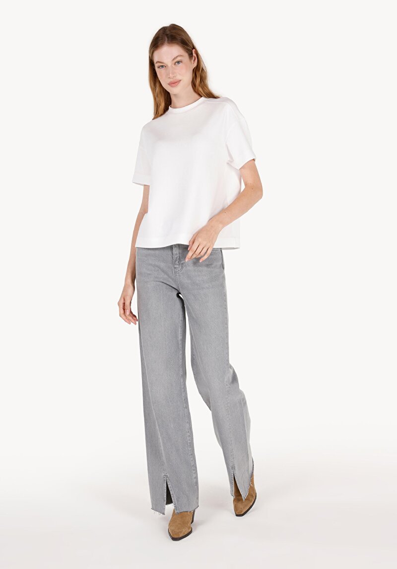 Regular Fit Kadın Gri Jean Pantolon