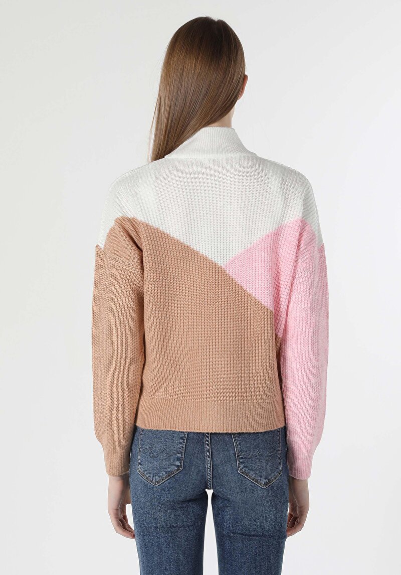 Comfort Fit Yuvarlak Yaka Düz Kadın Çok Renkli Kazak