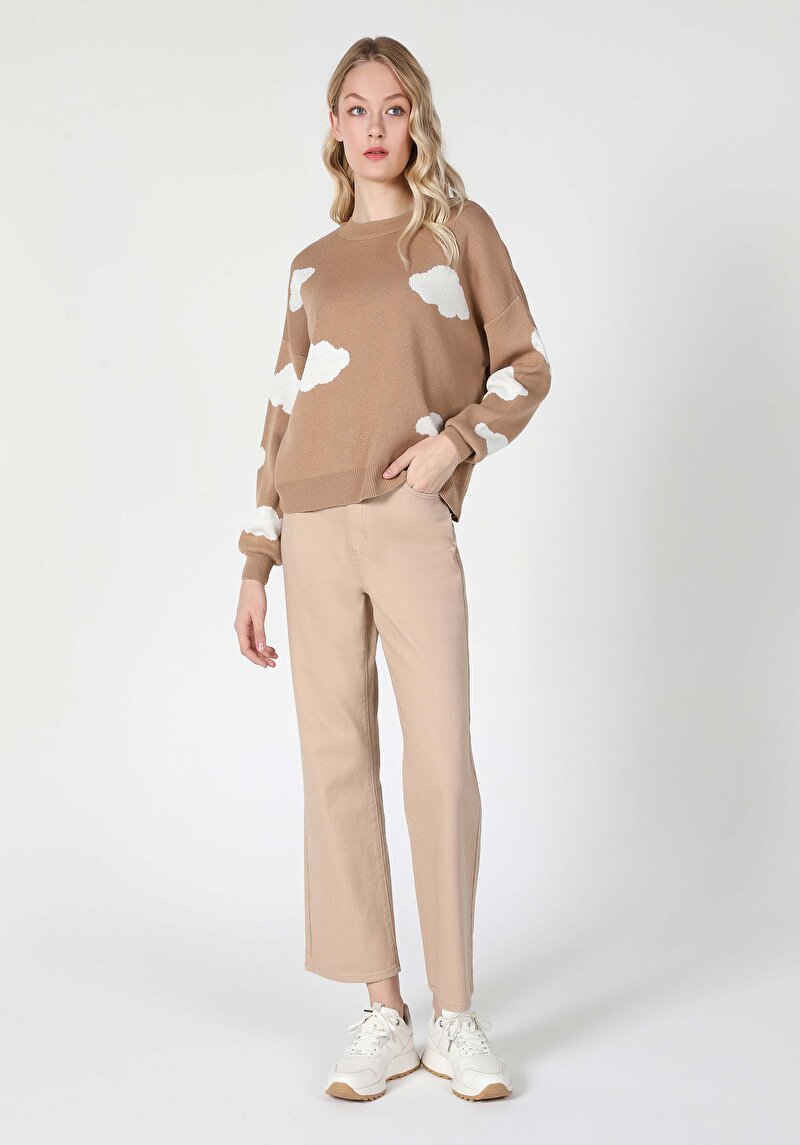 Regular Fit Yuvarlak Yaka  Kadın Bej Kazak Cl1061094