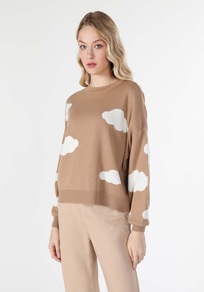 Regular Fit Yuvarlak Yaka  Kadın Bej Kazak Cl1061094