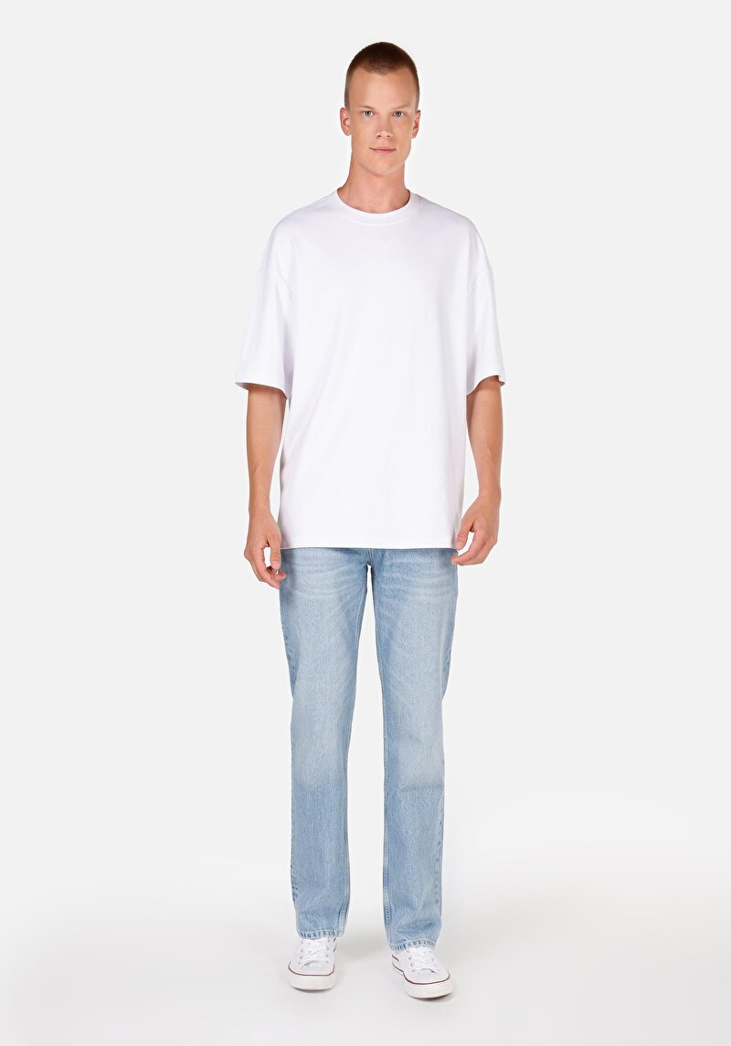 Regular Fit Orta Bel Düz Paça Erkek İndigo Jean Pantolon