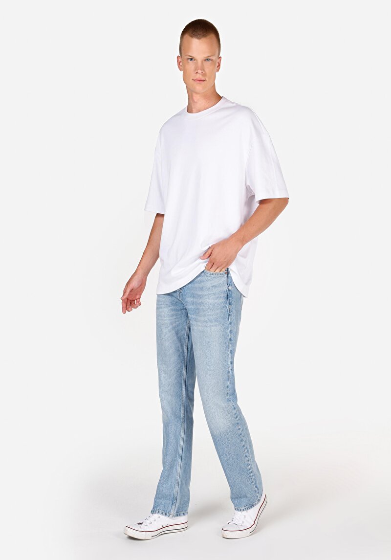 Regular Fit Orta Bel Düz Paça Erkek İndigo Jean Pantolon