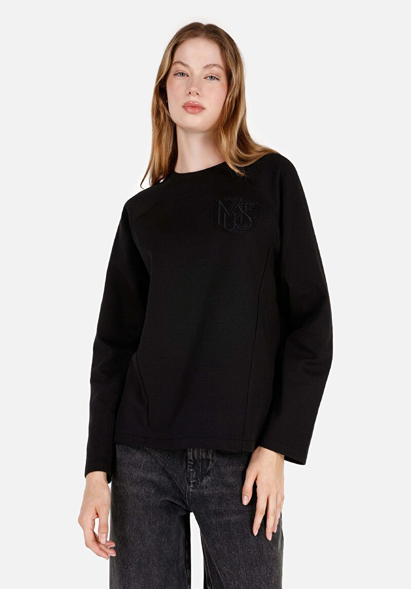 Regular Fit Yuvarlak Yaka Kadın Siyah Uzun Kol Tişört