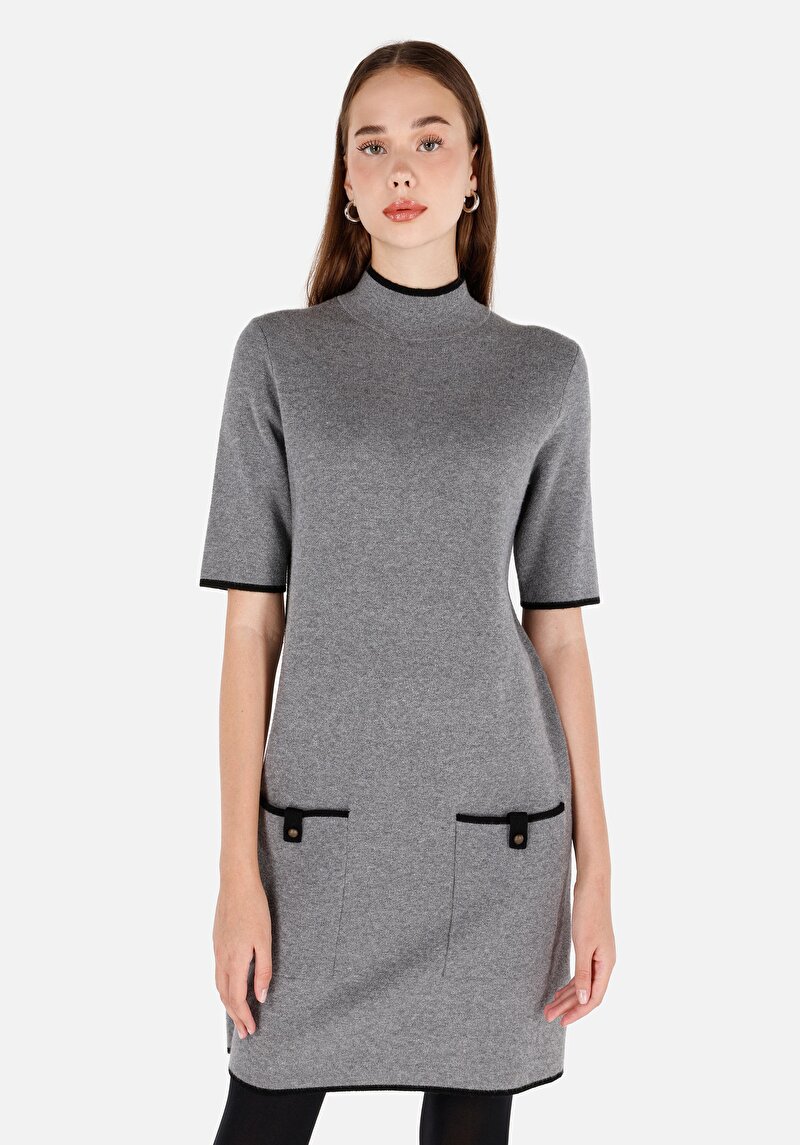 Regular Fit Kadın Gri Kısa Kol Elbise