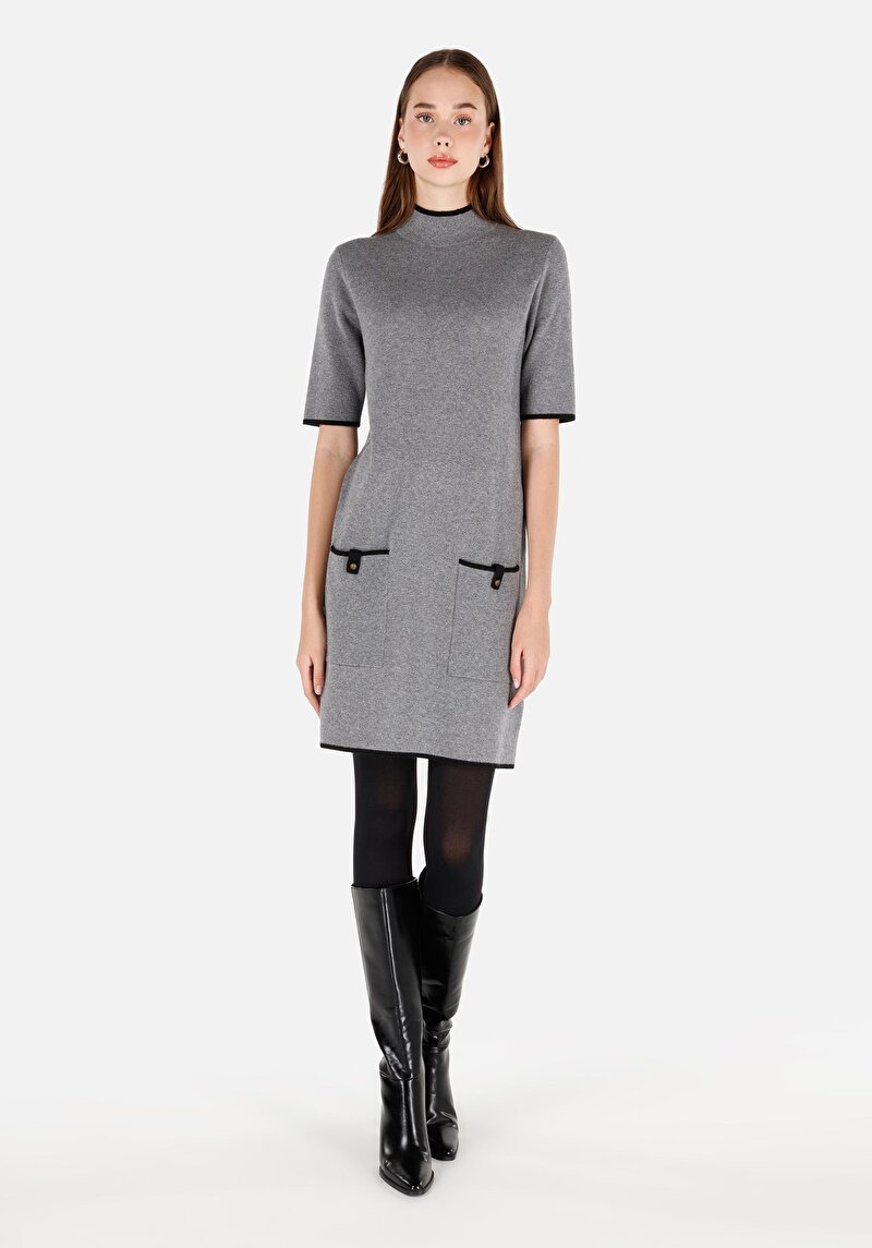 Regular Fit Kadın Gri Kısa Kol Elbise