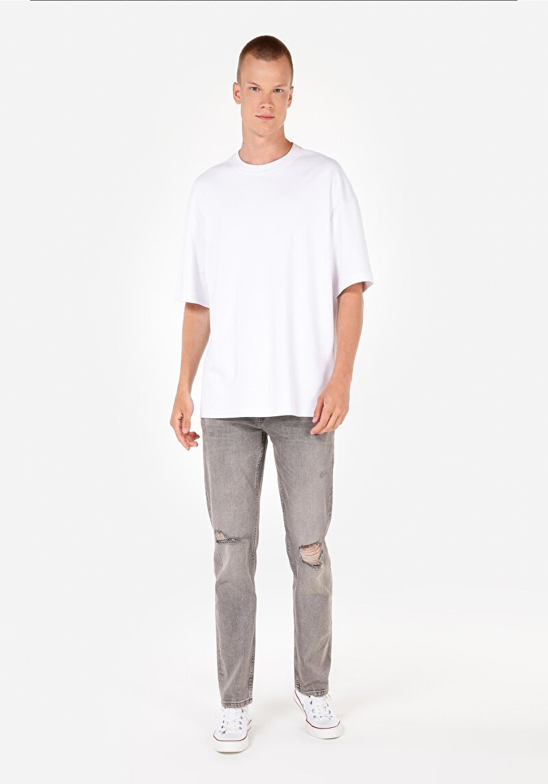 Slım Straıght Erkek Gri Jean Pantolon