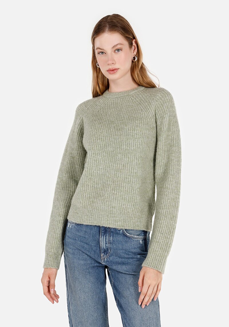 Regular Fit Yuvarlak Yaka Kadın Yeşil Triko Kazak